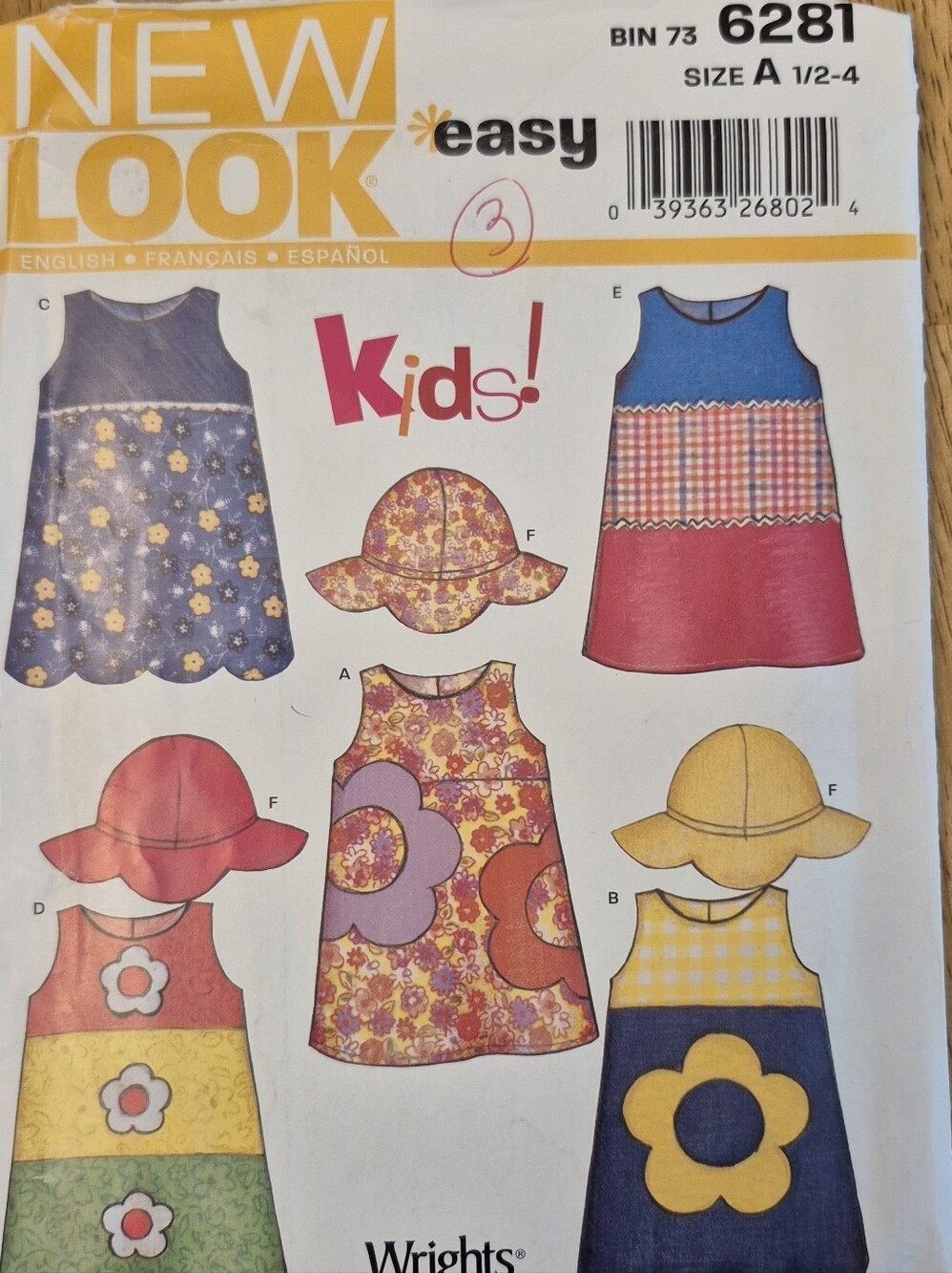 New Look sewing pattern (number 6281) Girl's dresses and hats Sz 1/2 - 4
